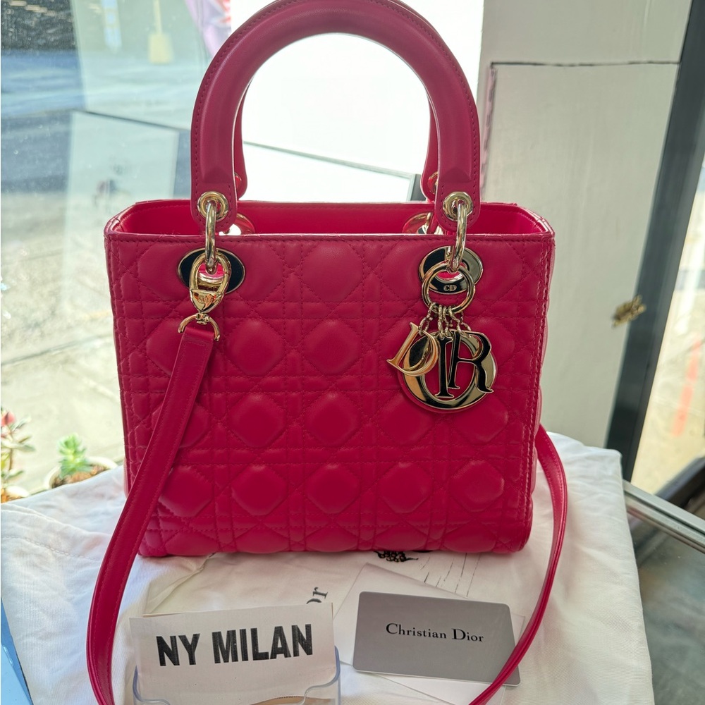 Ladydior medium pink lambskin with gold hardware
